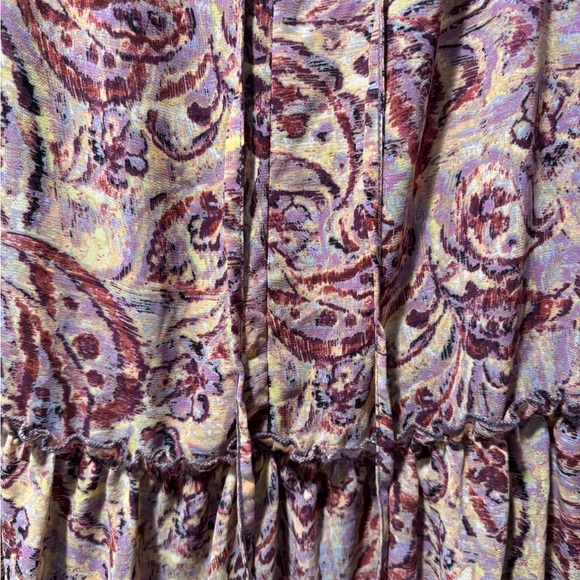 DREW Purple Pink Paisley Print Tiered Ruffled Halter Lined Dress Size Small - Picture 2 of 9